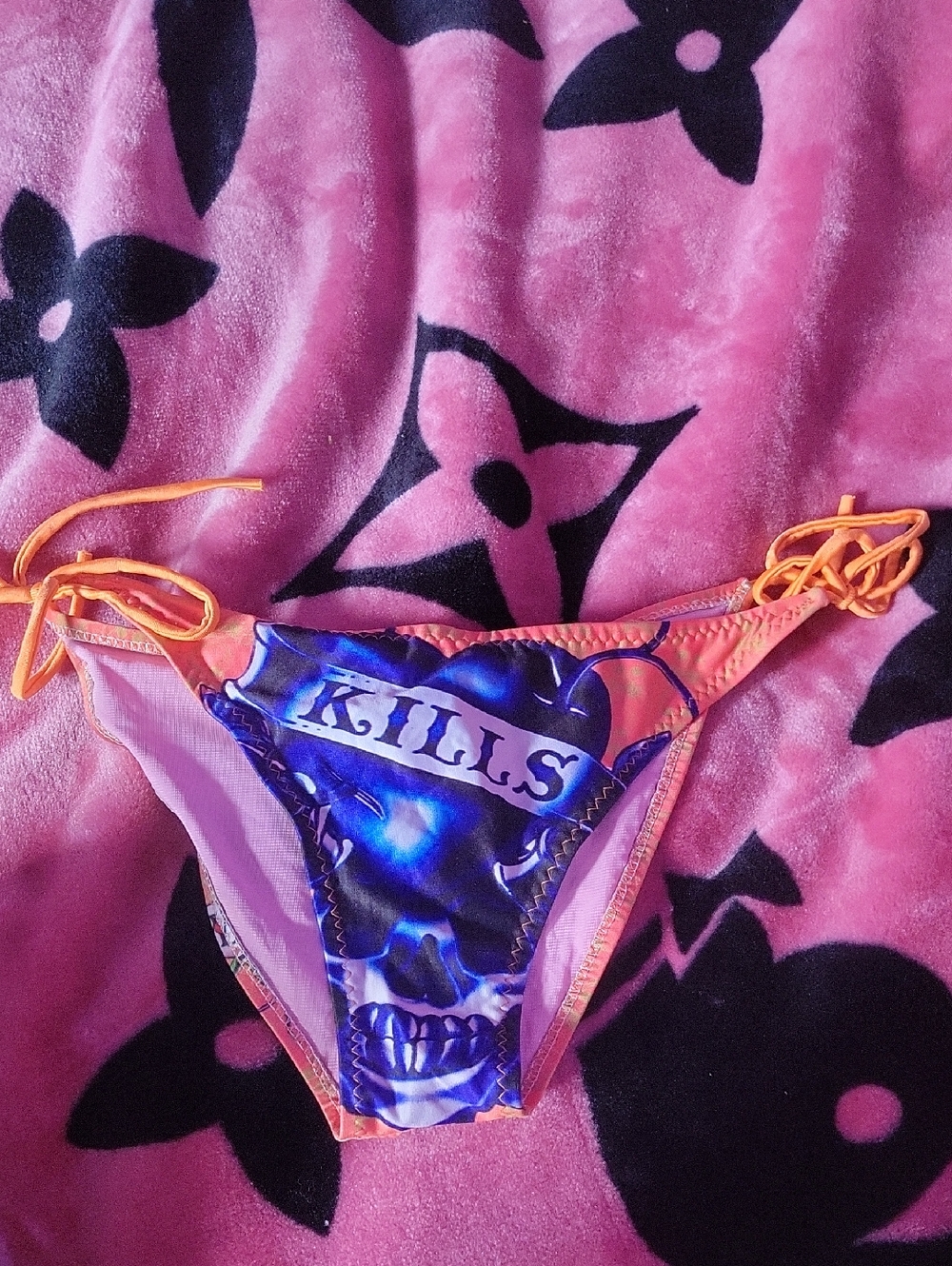 Ed Hardy Skull Bikini Bottoms in Neon Orange and Blue